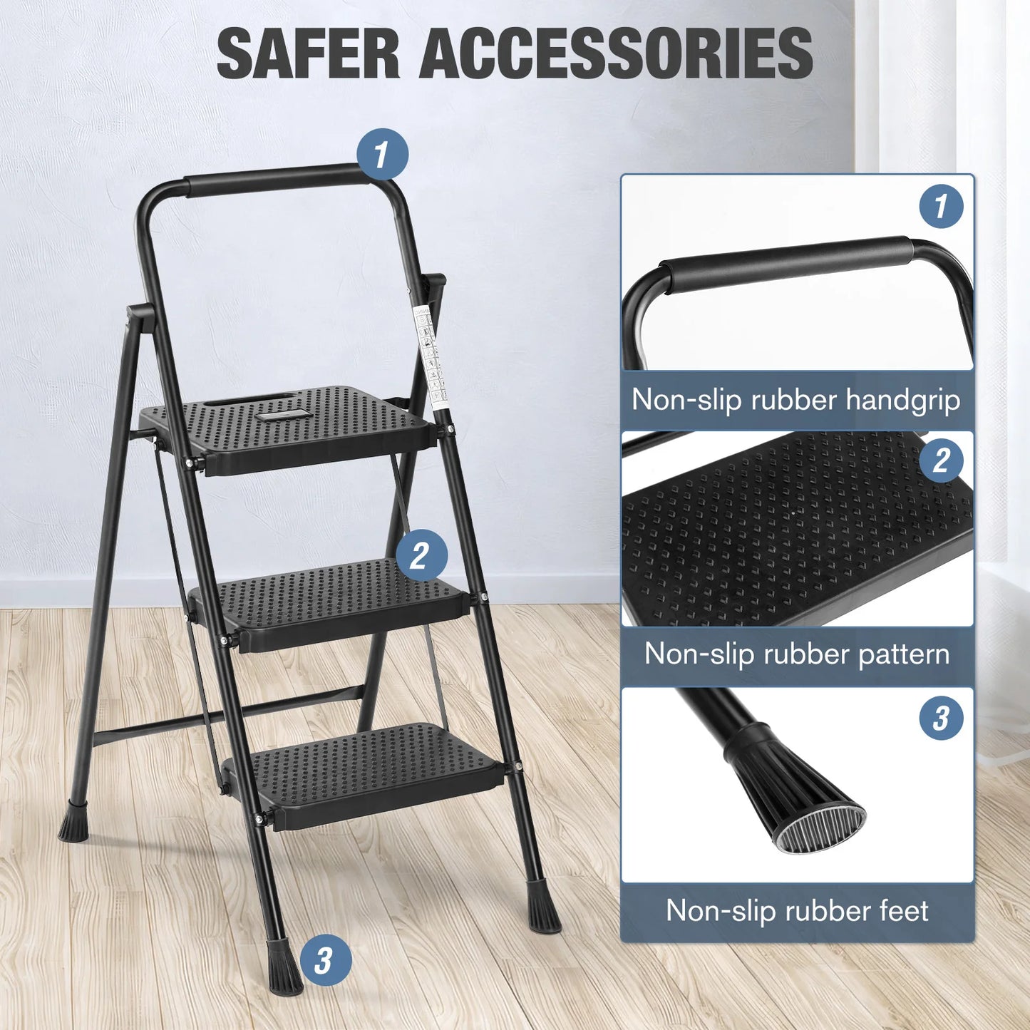 JHK Folding Step Ladder Stool With Anti Slip Pedal Pro