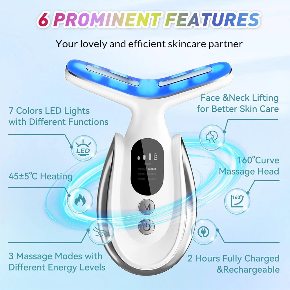 Facial And Neck Massage USB Rechargeable Neck Wrinkle Removal Beauty Apparatus-3 Gears 7 Modes Skin Lifting Face Relaxation Tool