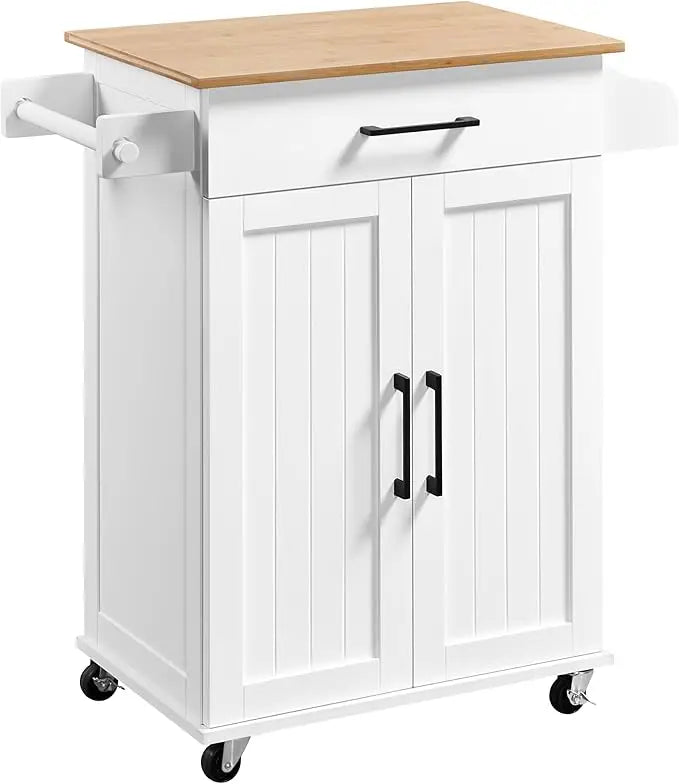 Bamboo Top Rolling Kitchen Cart by Unknown Brand with Storage
