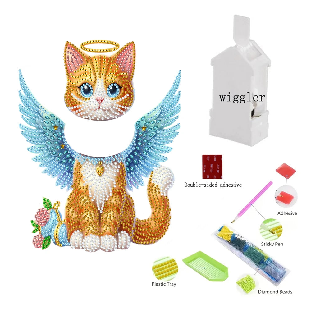 5D DIY Acrylic Animal Tabletop Ornament Diamond Painting Shake Head Cat Decoration