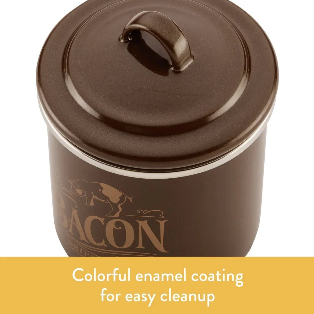 Durable Enamel Bacon Fat Container With Lid For Kitchen Storage