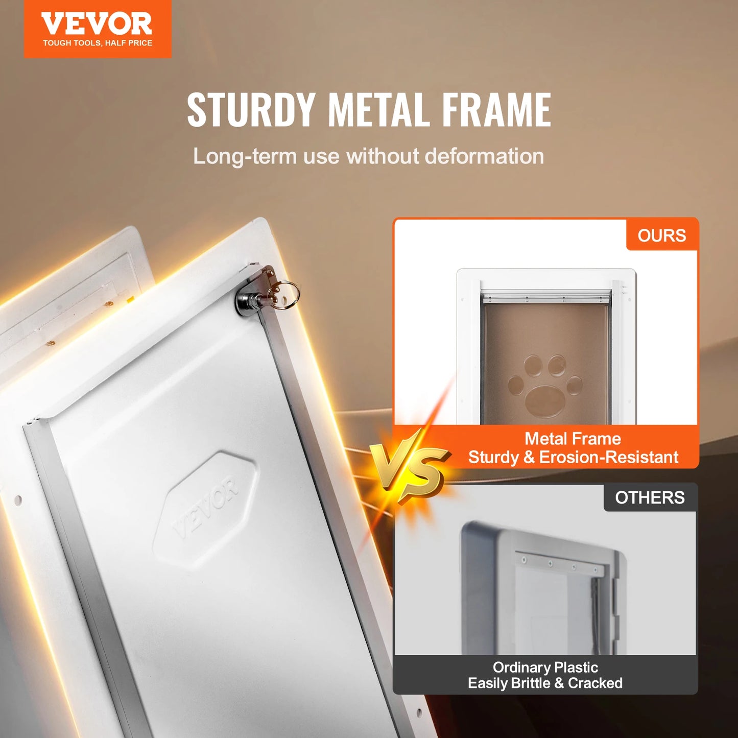 Vevor Pet Door Metal Frame with Lock and Three Flap System Weatherproof Doggy Door Easy to Install for Interior or Exterior Walls