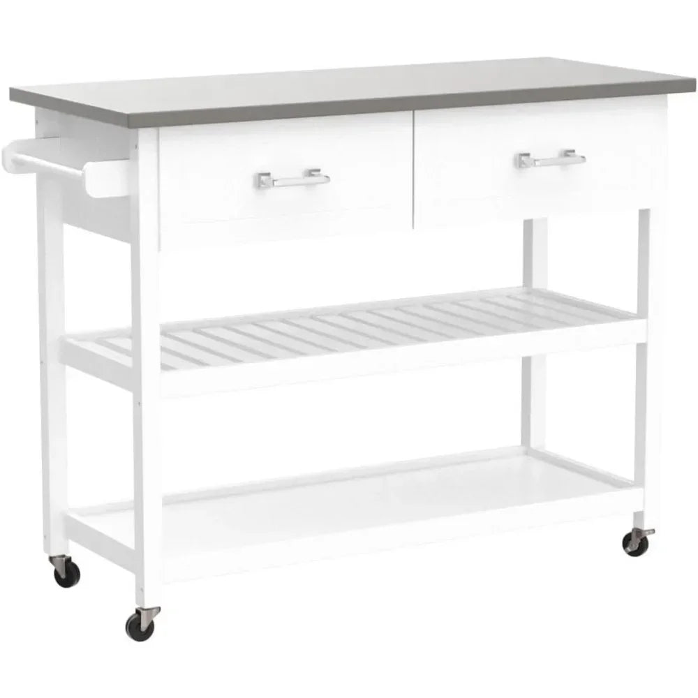 ANGDUO Kitchen Island Cart with Stainless Steel Top and Drawers