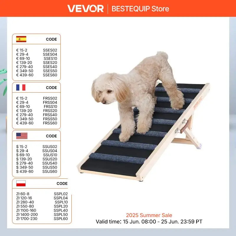 SucceBuy Dog Ramp Folding Ladder Anti Slip High Adjustable Wooden Pet Ramp Removable for Small and Old Dogs Climbing Stairs Sofa and Car