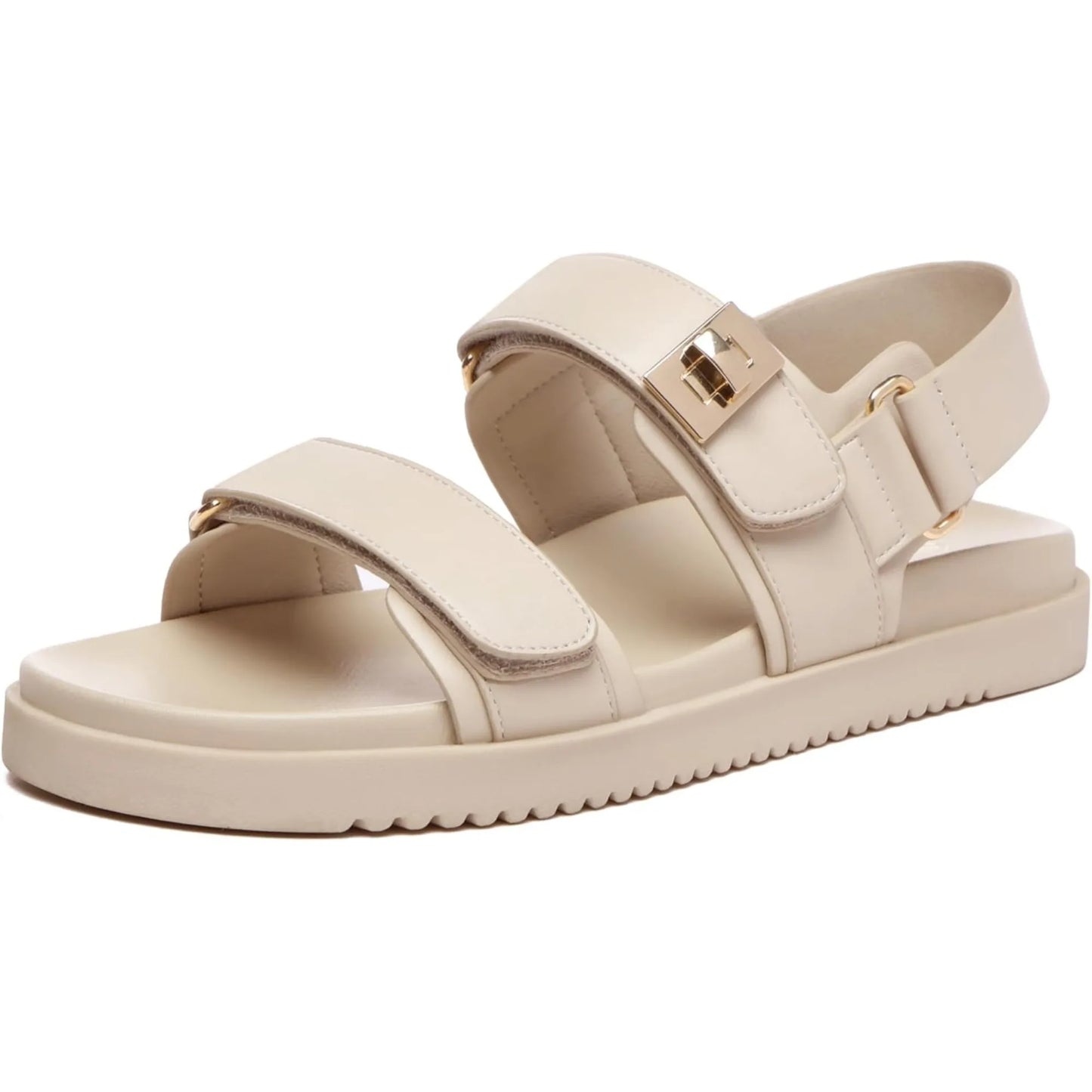 Women's Flat Sandals Comfort Adjustable Double Strap Slip on Leather Footbed Sandals Shoes