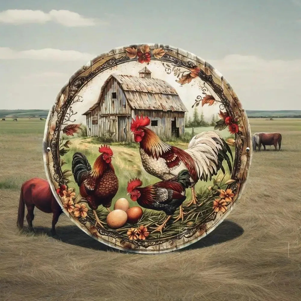 Farmhouse Chicken Metal Art Rustic Sign for Indoor and Outdoor