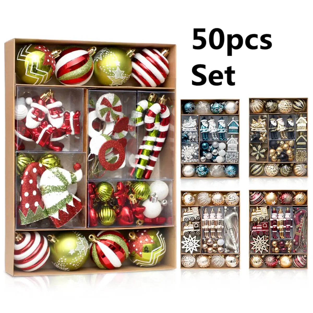 50 Pieces Christmas Ball Ornaments Set for Tree Decorations in Champagne Blue Black and Wine Red