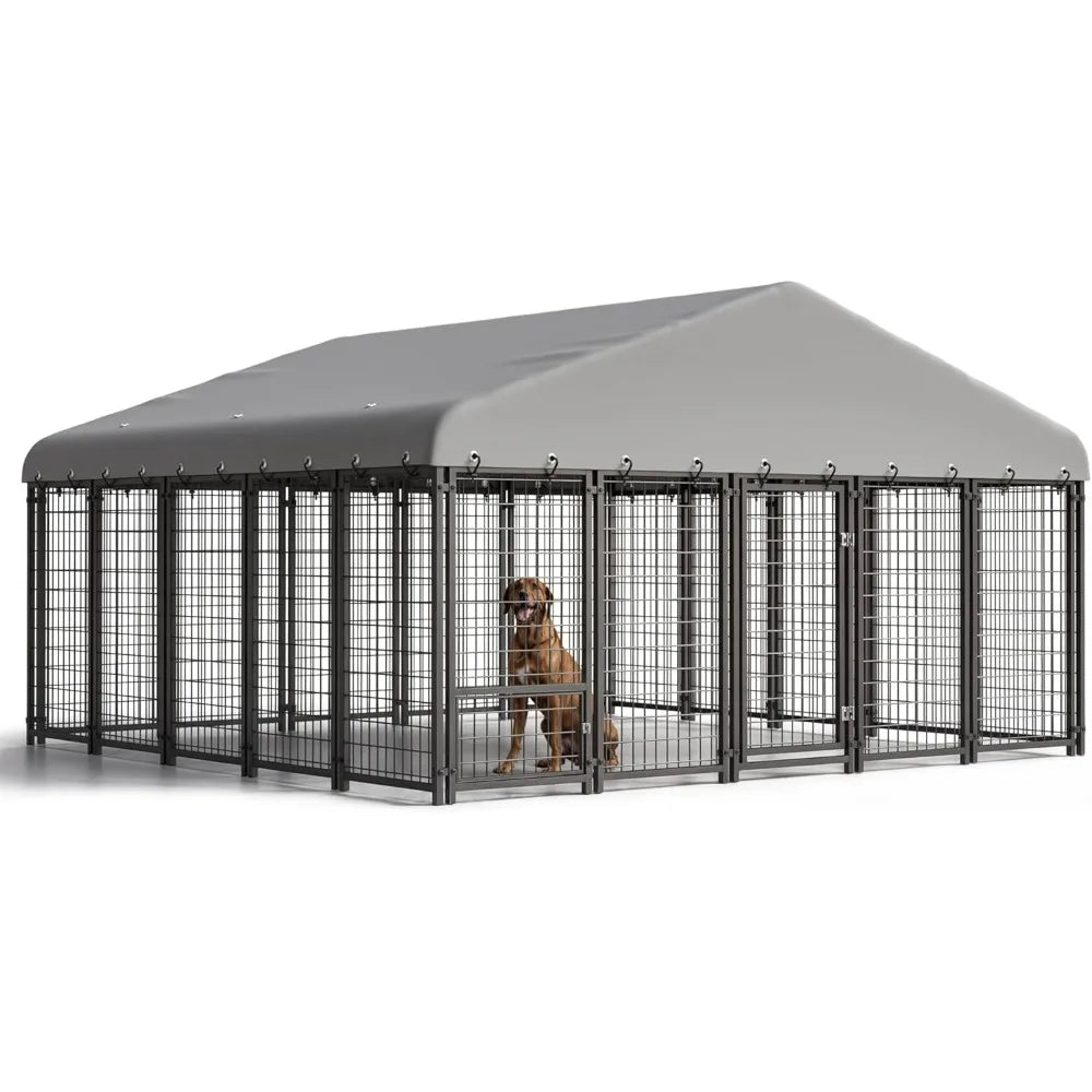 Dog Kennel 10X10FT Heavy Duty Outdoor Dog Cage with Roof Double Lock Spacious Pet Crate with Feeding Door
