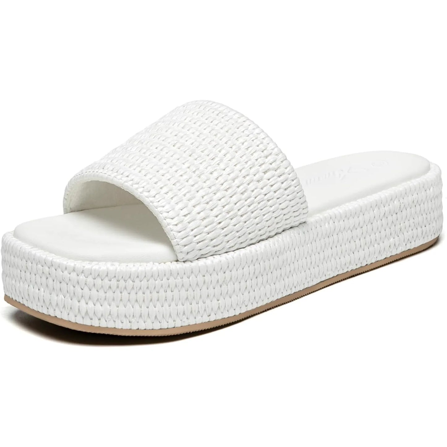 Athlefit Women's Platform Raffia Sandals Comfortable Open Toe Slip On Beach Slides for Summer Casual