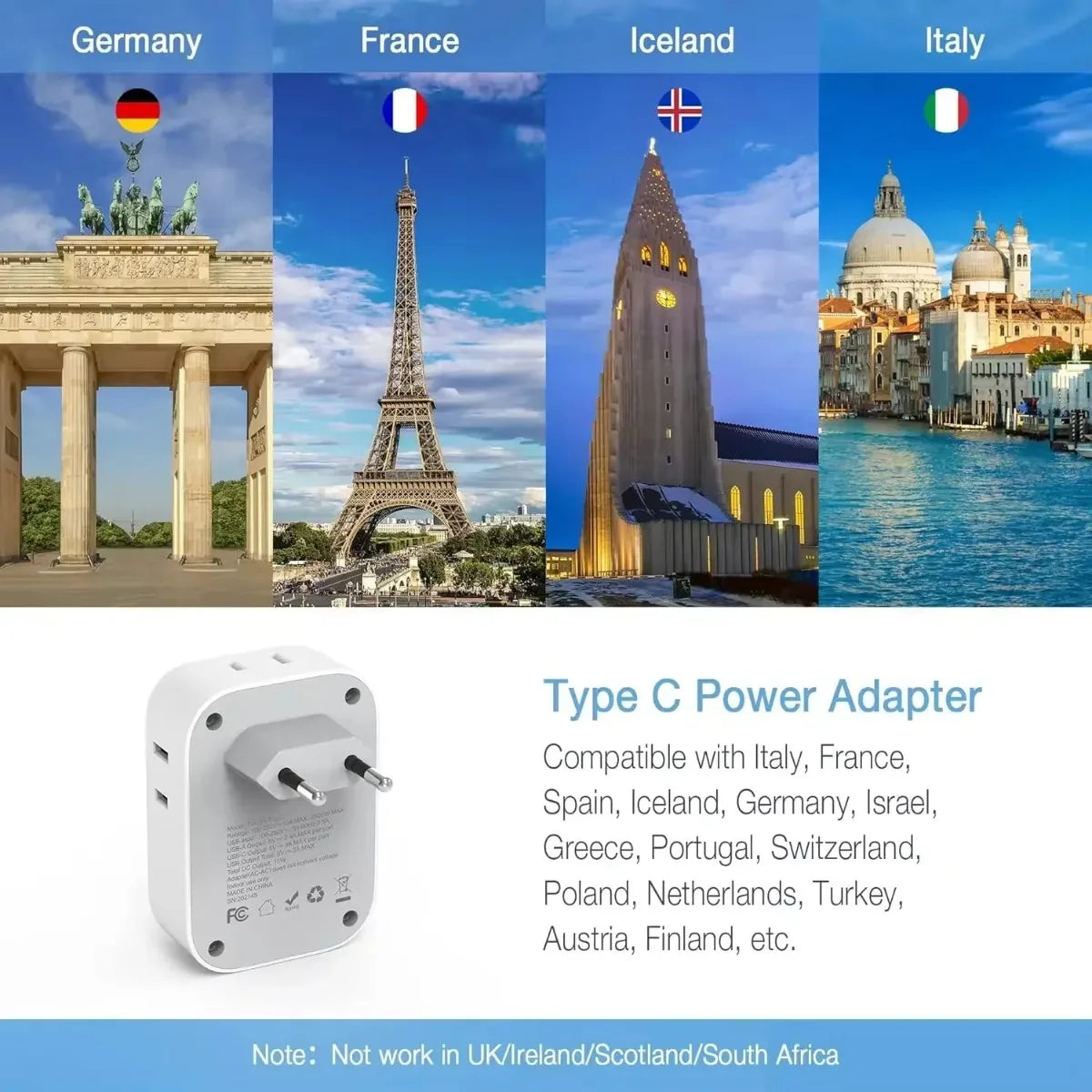 US Plug Power Strip with 4AC Outlet and 3USB Charging Port
