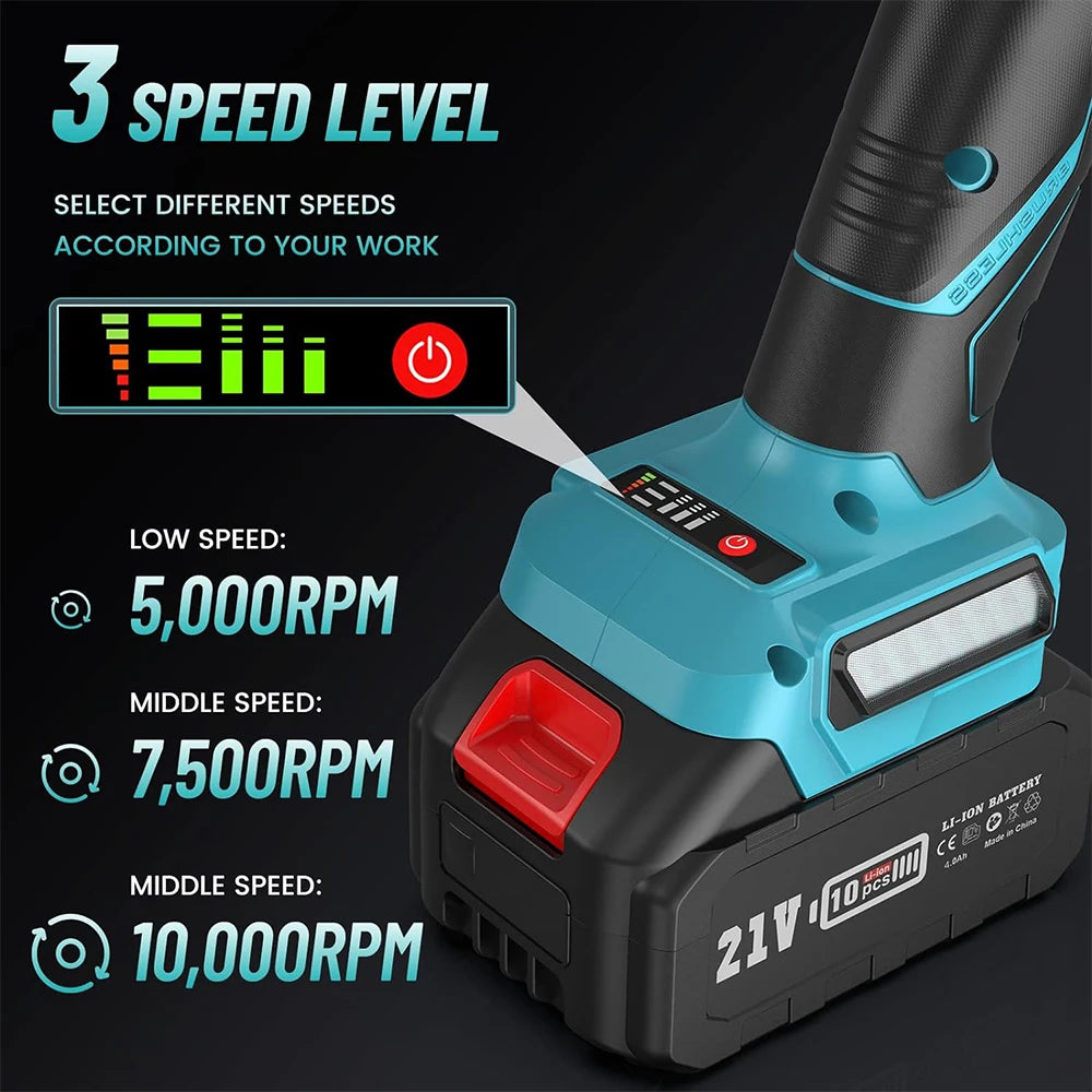 Seesii 21V Brushless Angle Grinder Cordless Cutting Polishing Tool