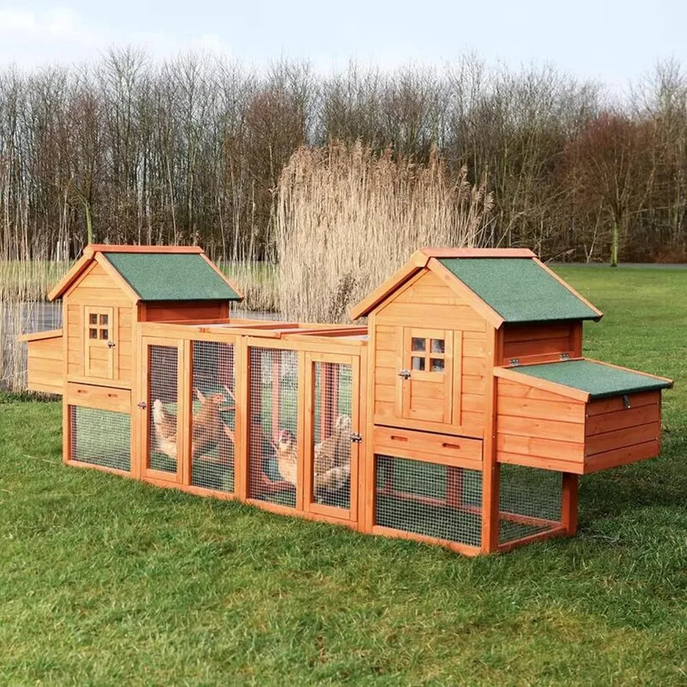 Outdoor Chicken Coop for 4 to 8 Chickens Wooden Hen Rabbit House Poultry Pet Hutch Run Cage with Waterproof Asphalt Roof Ramp and Nesting Box