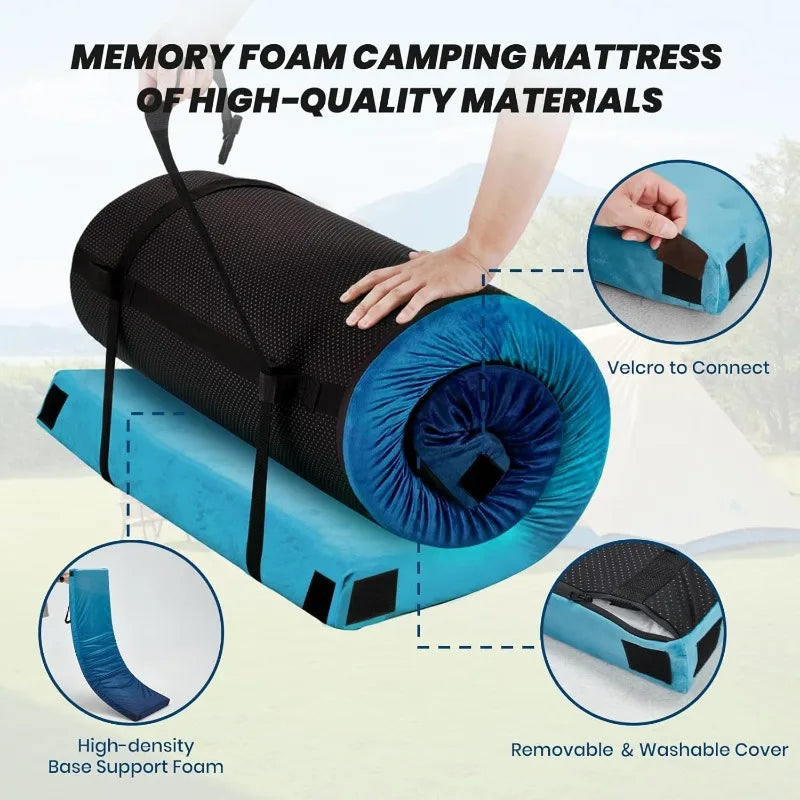 YTYIN Memory Foam Camping Pad with Pillow and Travel Bag