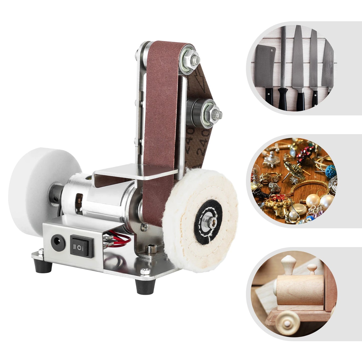 775 Motor Mini Belt Sander Electric Bench Grinder Stainless Steel Tabletop Polisher Adjustable Speed Sanding Machine