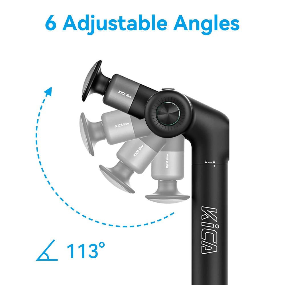KICA Evo Adjustable Fascia Gun with 6 Massage Heads and Heat 3 Gear 3200rpm 9cm Extension Rod Aluminum for Muscle Relaxation