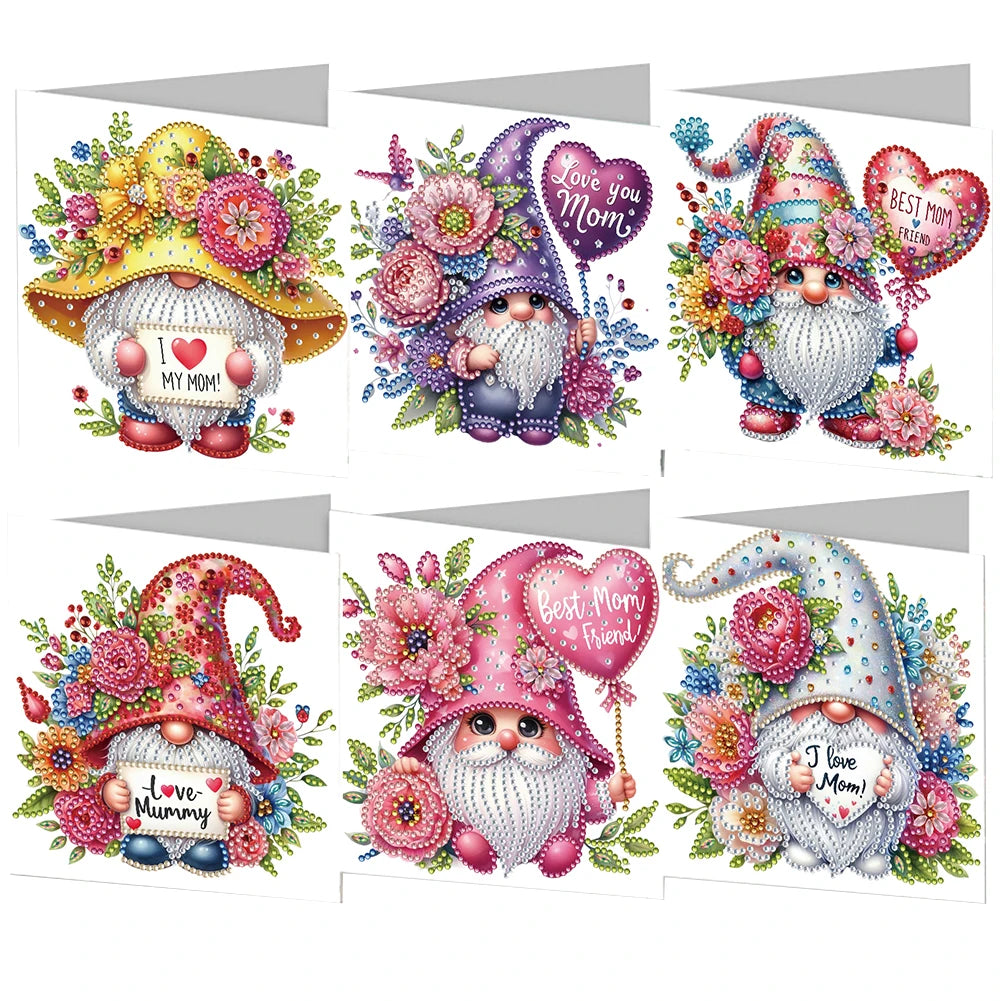 6 Pieces 5D Rhinestone Embroidery Arts Cards Kits Diamond Painting Greeting Thank You Cards for Birthday and Thanksgiving