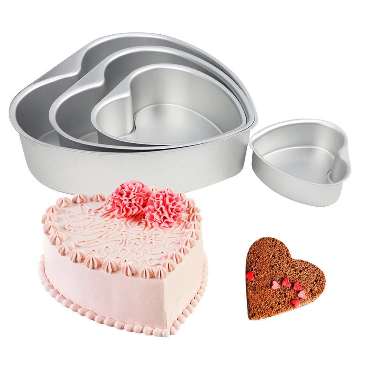 Heart Shaped Cake Pan Set With Removable Base Nonstick