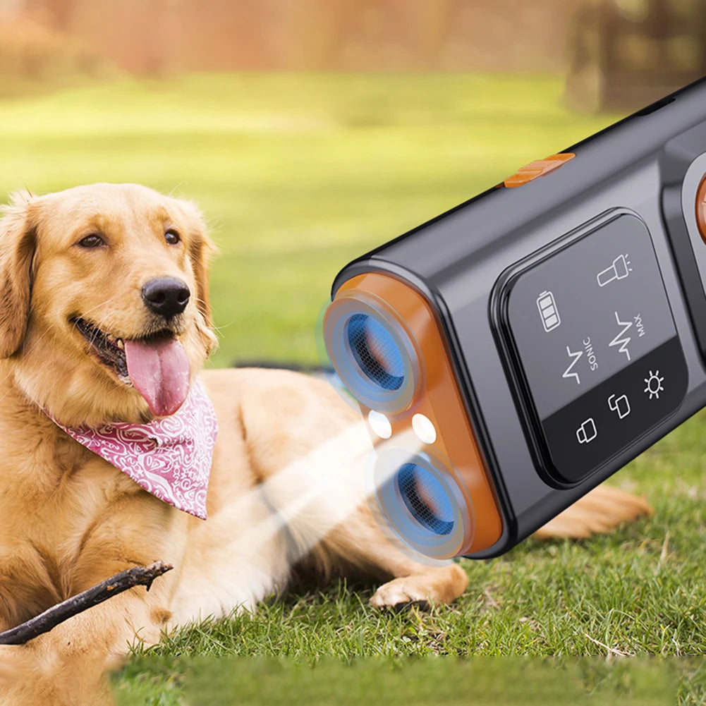 Ultrasonic Dog Bark Deterrent Device with LED Flashlight Rechargeable Anti-Barking Device Dog Chaser for Indoor Outdoor Use