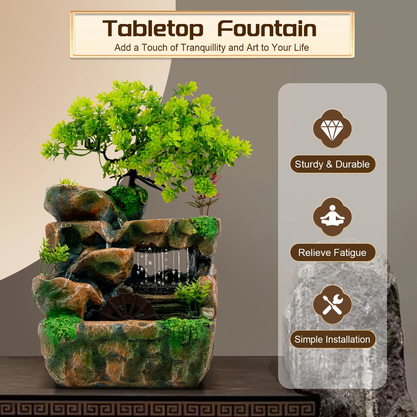 Resin Tabletop Fountain Ornament With LED For Home Office