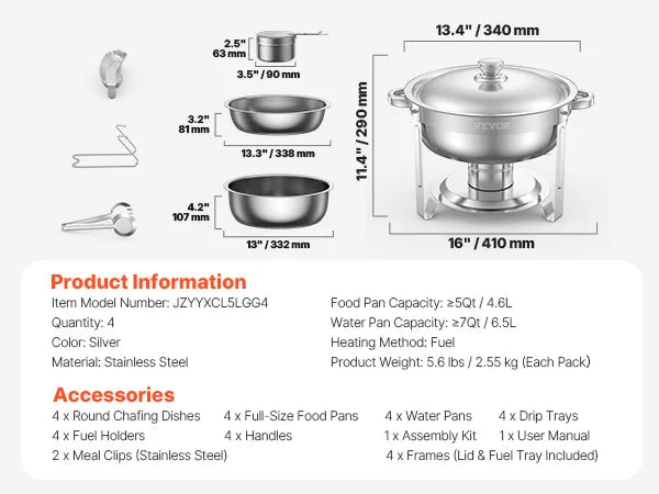 SucceBuy 4 Pack Chafing Dish Buffet Stainless Steel Warmer