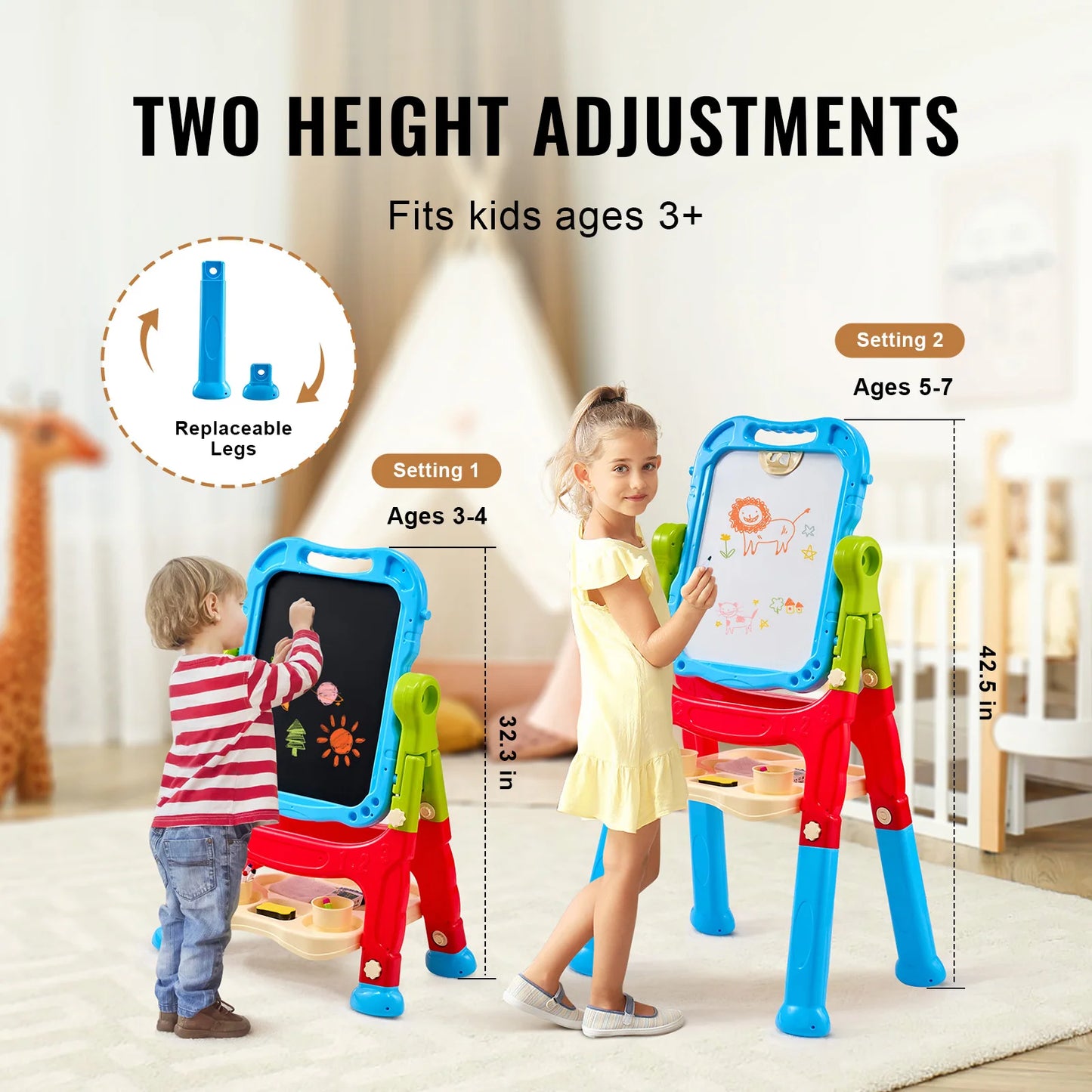 Vevor Children Magnetic Drawing Board with Chalkboard Art Easel Colorful Graffiti Drawing Toys Gift for Kids