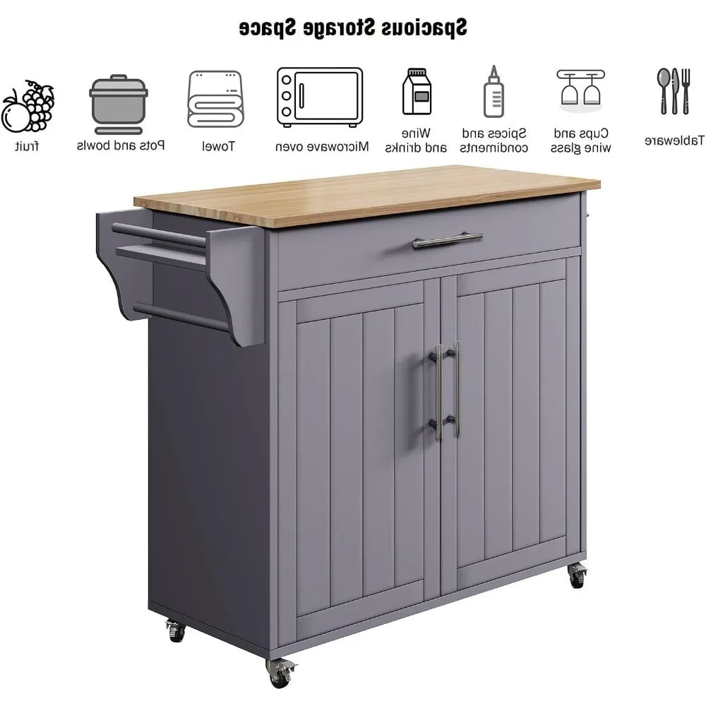 41 Inch Wooden Kitchen Storage Island Cart with Spice Rack