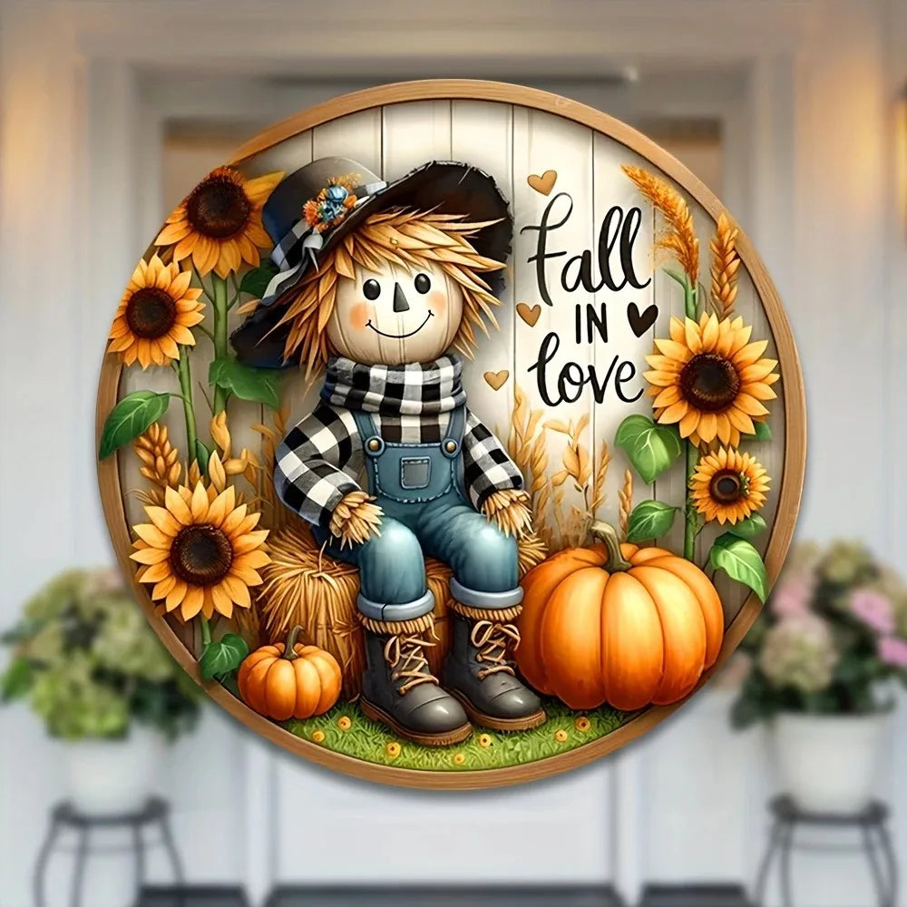 Charming Scarecrow Fall Harvest Tin Painting Home Decor Sign