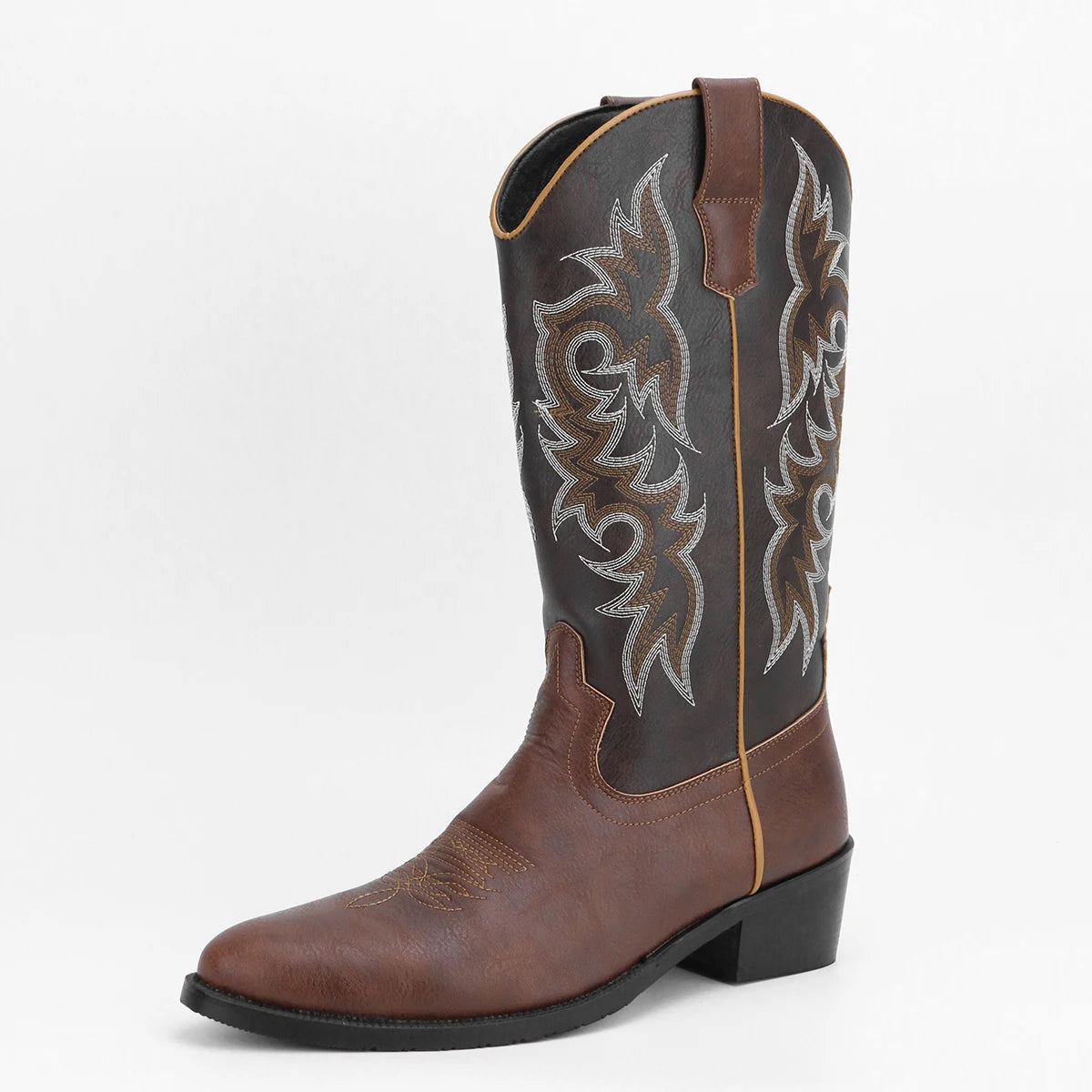 Men's Fashion Embroidered Mid-Heel Desert Cowboy Boots for Men