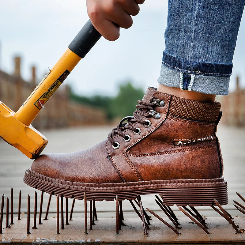 Men's Waterproof Steel Toe Work Boots High-Top Safety Shoes Slip Resistant Protective Boots Indestructible Comfort Arch Support