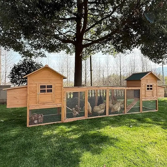 Outdoor Chicken Coop for 4 to 8 Chickens Wooden Hen Rabbit House Poultry Pet Hutch Run Cage with Waterproof Asphalt Roof Ramp and Nesting Box