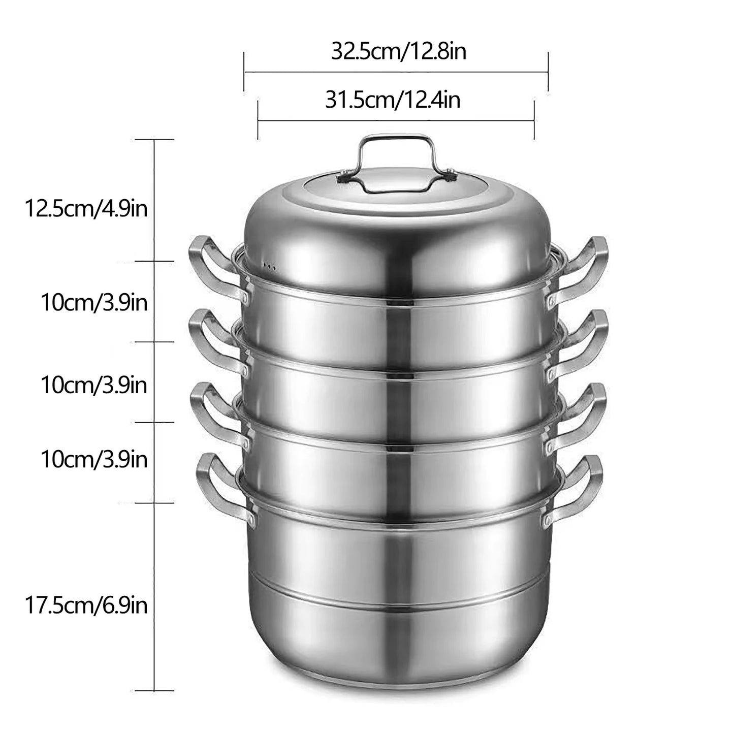 304 Stainless Steel Steamer Stackable Steam Cooker 32cm Diameter 5 Levels