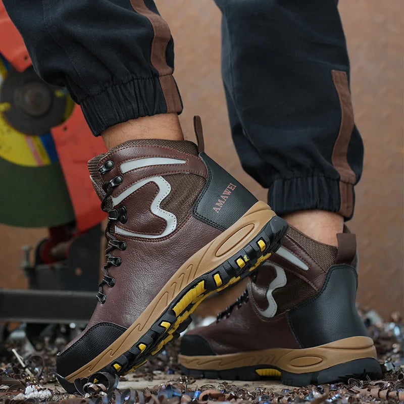 Widen Safety Boots Men Work Steel Toe Climbing Protective Shoes