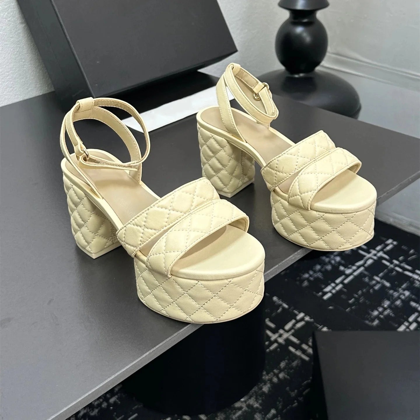 New Women's Genuine Leather Sandals Super High Heels Flat Platform Designer Shoes Size 34-41