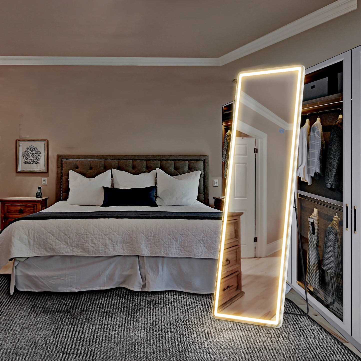 JHK Full Body Wall Mirror 59 Inch by 16 Inch or 64 Inch by 21 Inch Standing or Wall Hanging with Aluminum Alloy Frame for Bedroom and Cloakroom Decoration