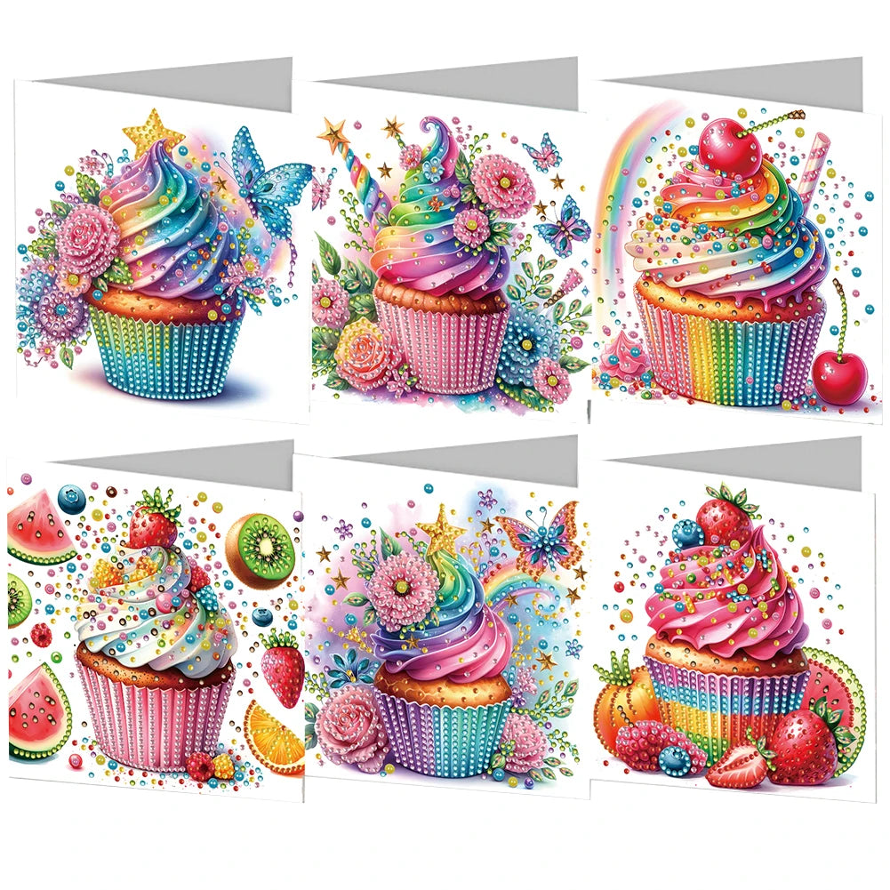6 Pieces 5D Rhinestone Embroidery Arts Cards Kits Diamond Painting Greeting Thank You Cards for Birthday and Thanksgiving