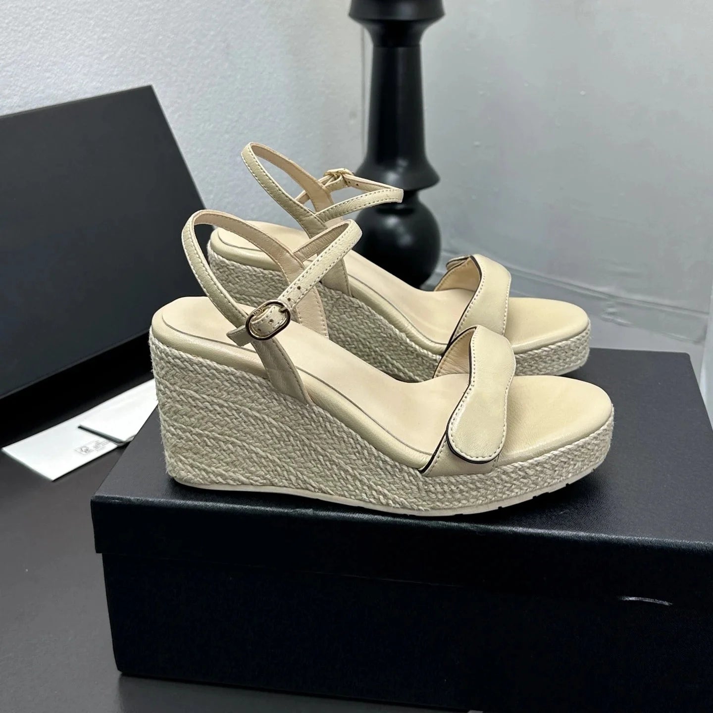 Women Genuine Leather High Heel Wedge Sandals Flat Platform Espadrilles Designer Shoes