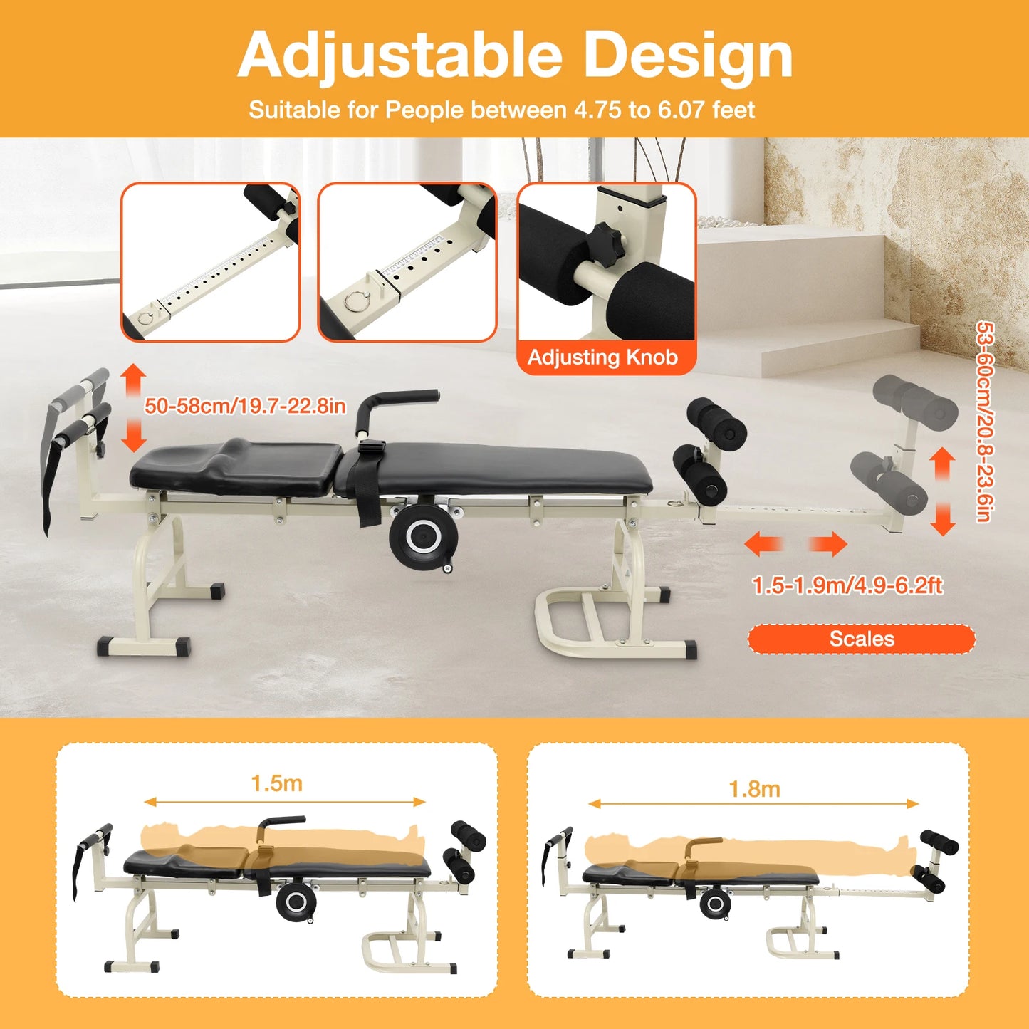 Multi Functional Portable Body Stretcher For Cervical And Lumbar Traction Bed Suitable For Heights Of 1.45-1.85 Meters