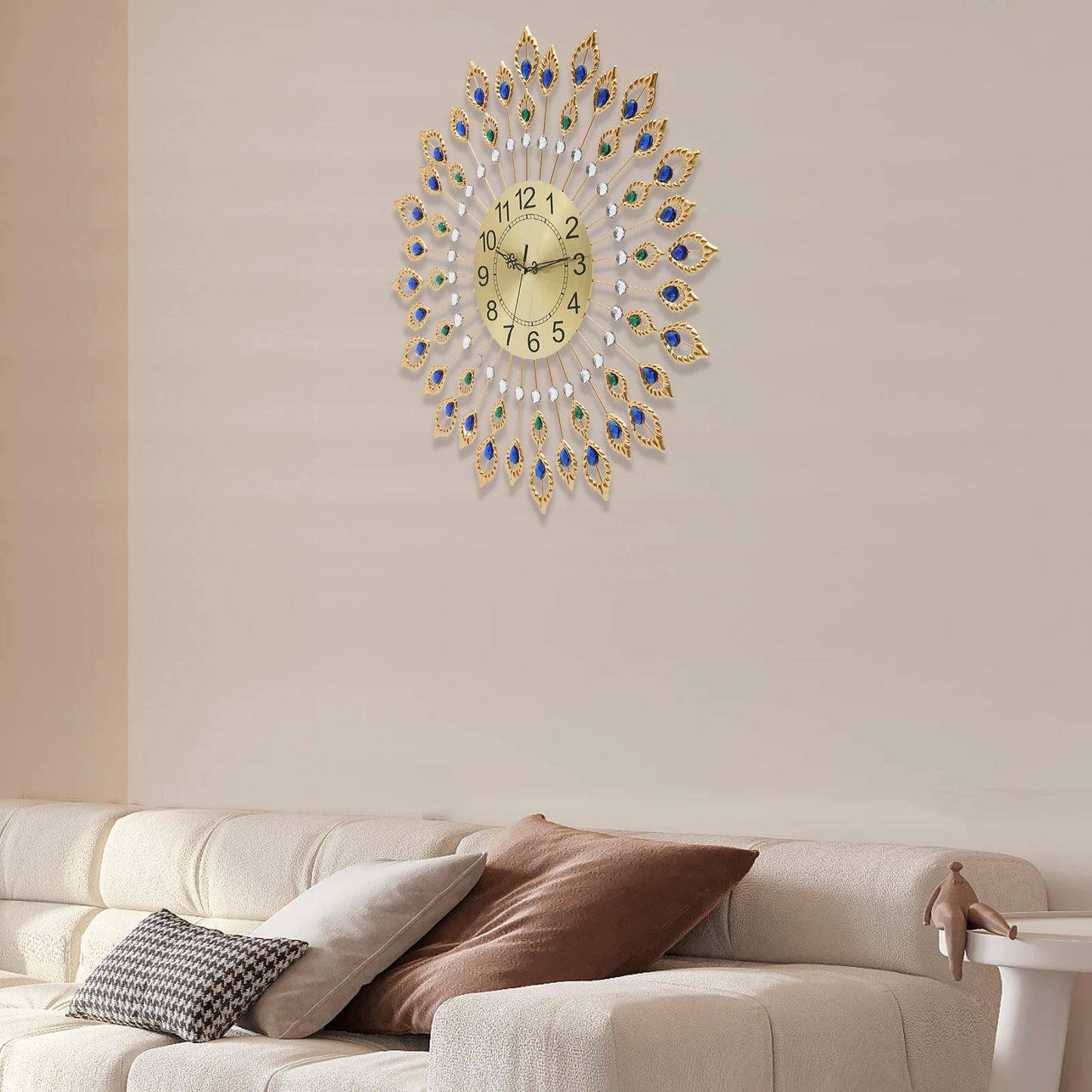 Decorative Wall Clock with Peacock Feather Design 24cm