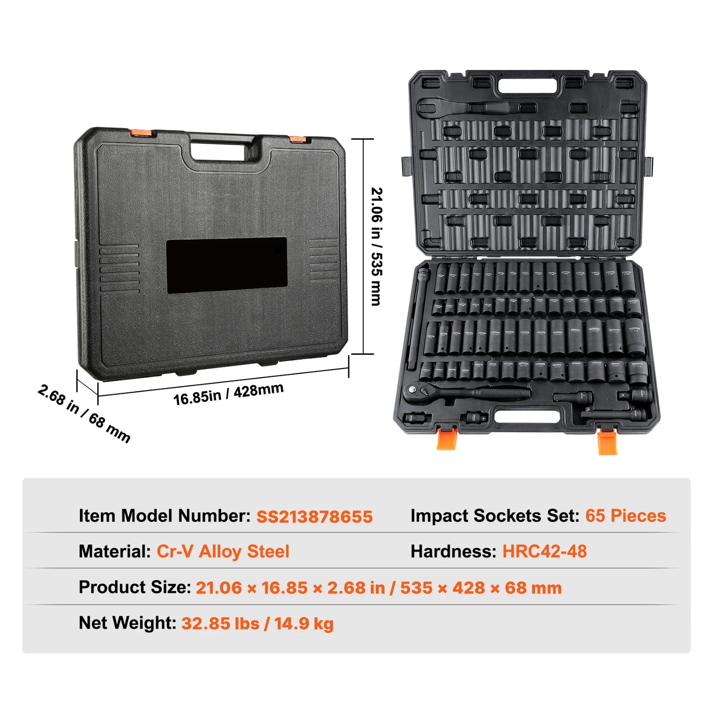 SucceBuy 65-Piece 1/2 Inch Drive Impact Socket Set Cr-V Steel