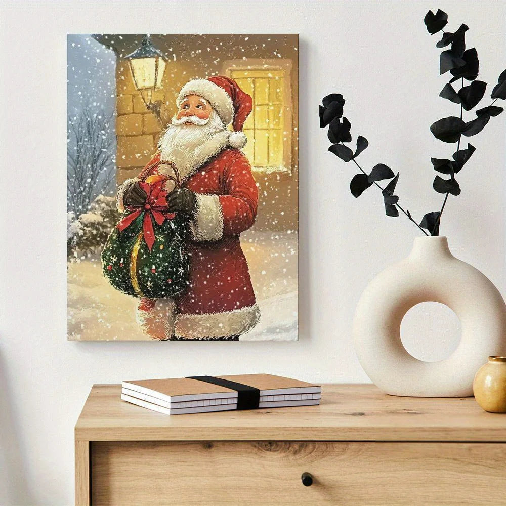 Hign Concerned Santa Snowy Night Mural Framed Art Christmas