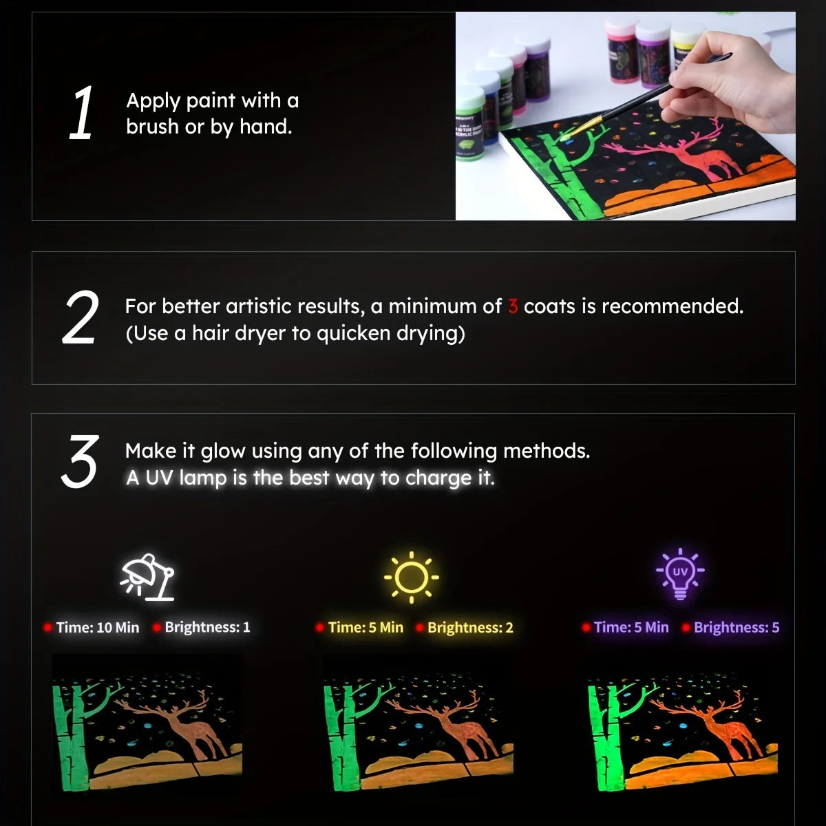 Acrylic Paint Set, 10 Neon and Glow in the Dark Colors