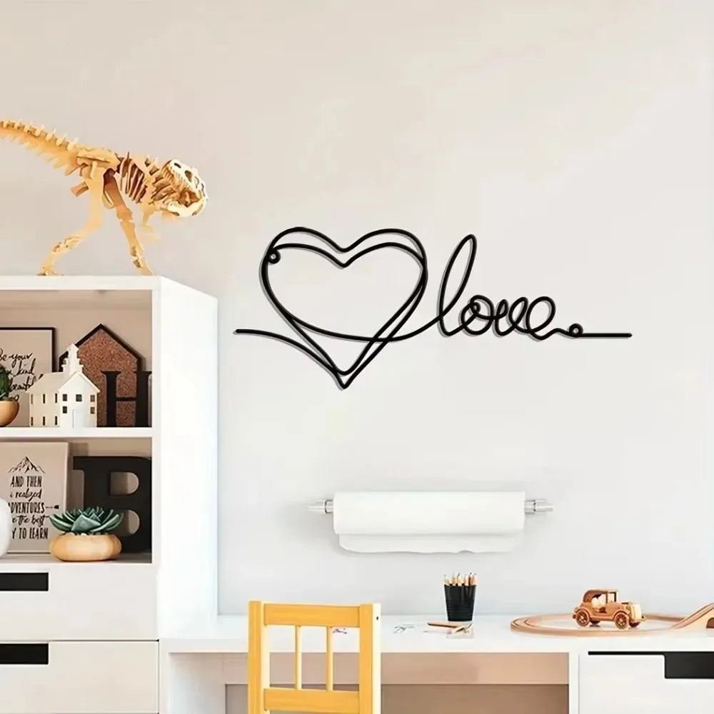 Sleek Iron Heart Wall Decor Love Line Art Pendant Modern Living Room Hanging Easy Mount