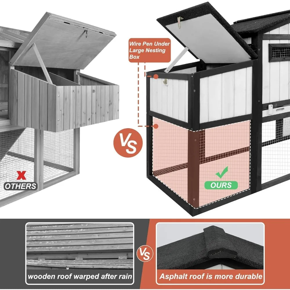 65.3 Inch Chicken Coop and Run Wooden Hen House for One to Two Chickens with Nesting Box Tray and Perches Indoor Outdoor Pet Hutch