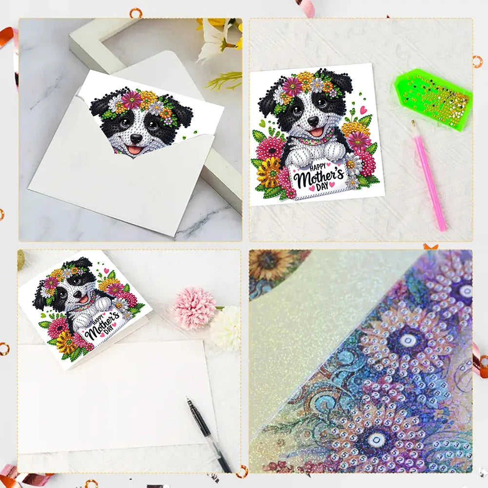 6 Pieces 5D Rhinestone Embroidery Arts Cards Kits Diamond Painting Greeting Thank You Cards for Birthday and Thanksgiving