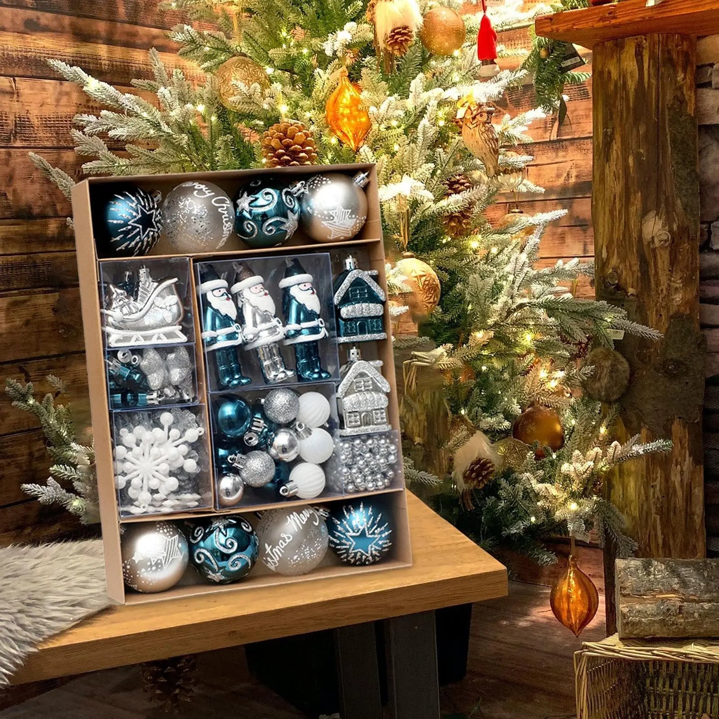 50 Pieces Christmas Ball Ornaments Set for Tree Decorations in Champagne Blue Black and Wine Red