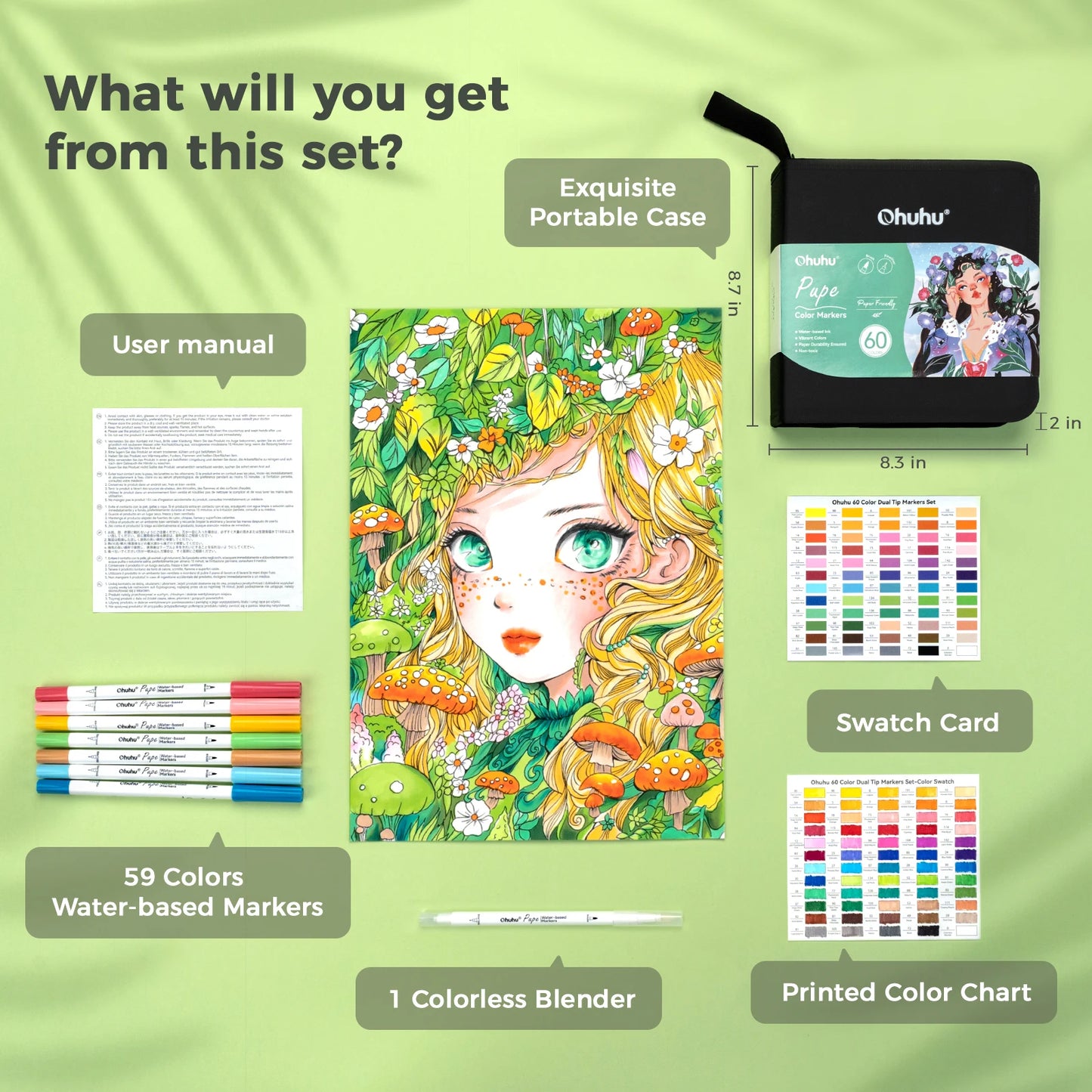 Ohuhu Markers Paper Friendly Water Based Coloring Markers Dual Brush Fineliner Tips 60 Colors Art Markers for Beginners