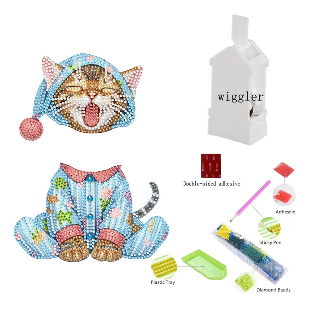 5D DIY Acrylic Animal Tabletop Ornament Diamond Painting Shake Head Cat Decoration