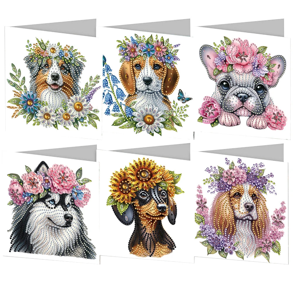 6 Pieces 5D Rhinestone Embroidery Arts Cards Kits Diamond Painting Greeting Thank You Cards for Birthday and Thanksgiving