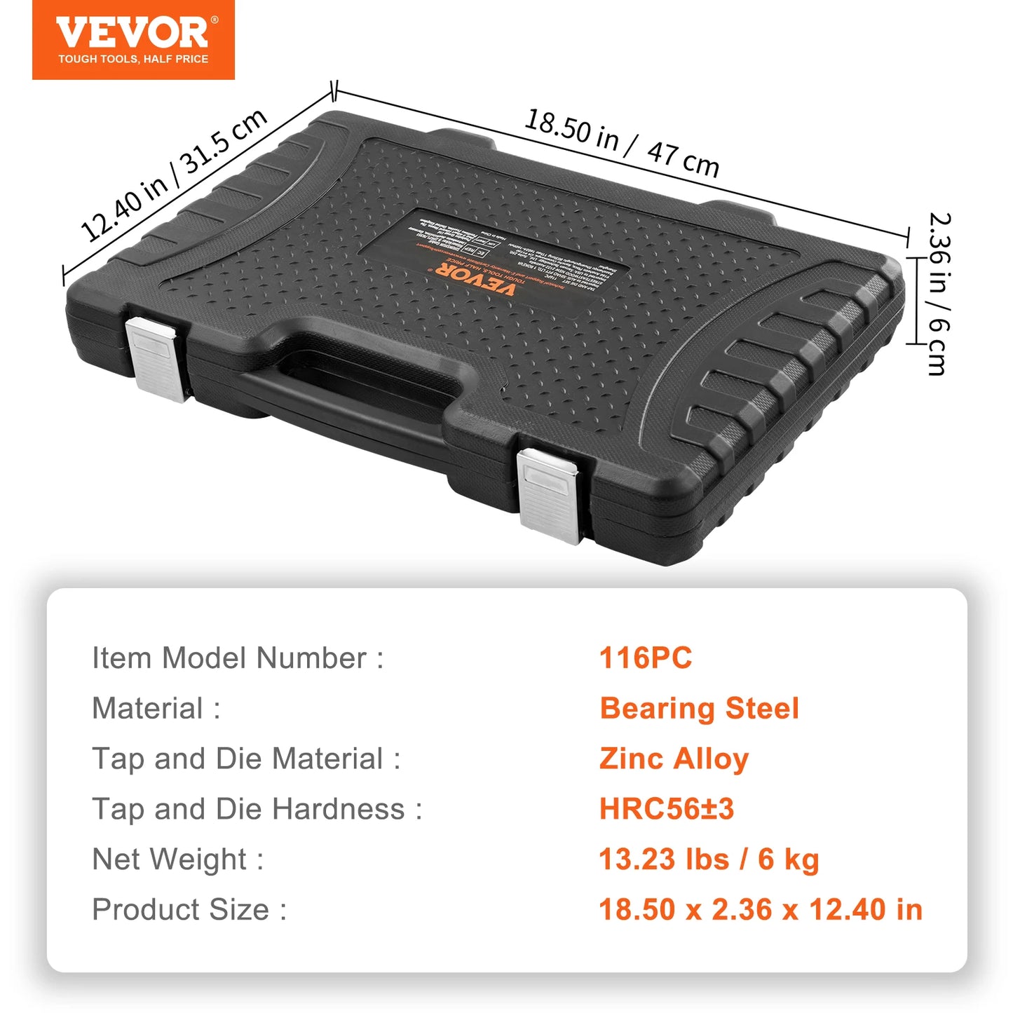 VEVOR Tap And Die Set Bearing Steel Threading Tool Kit
