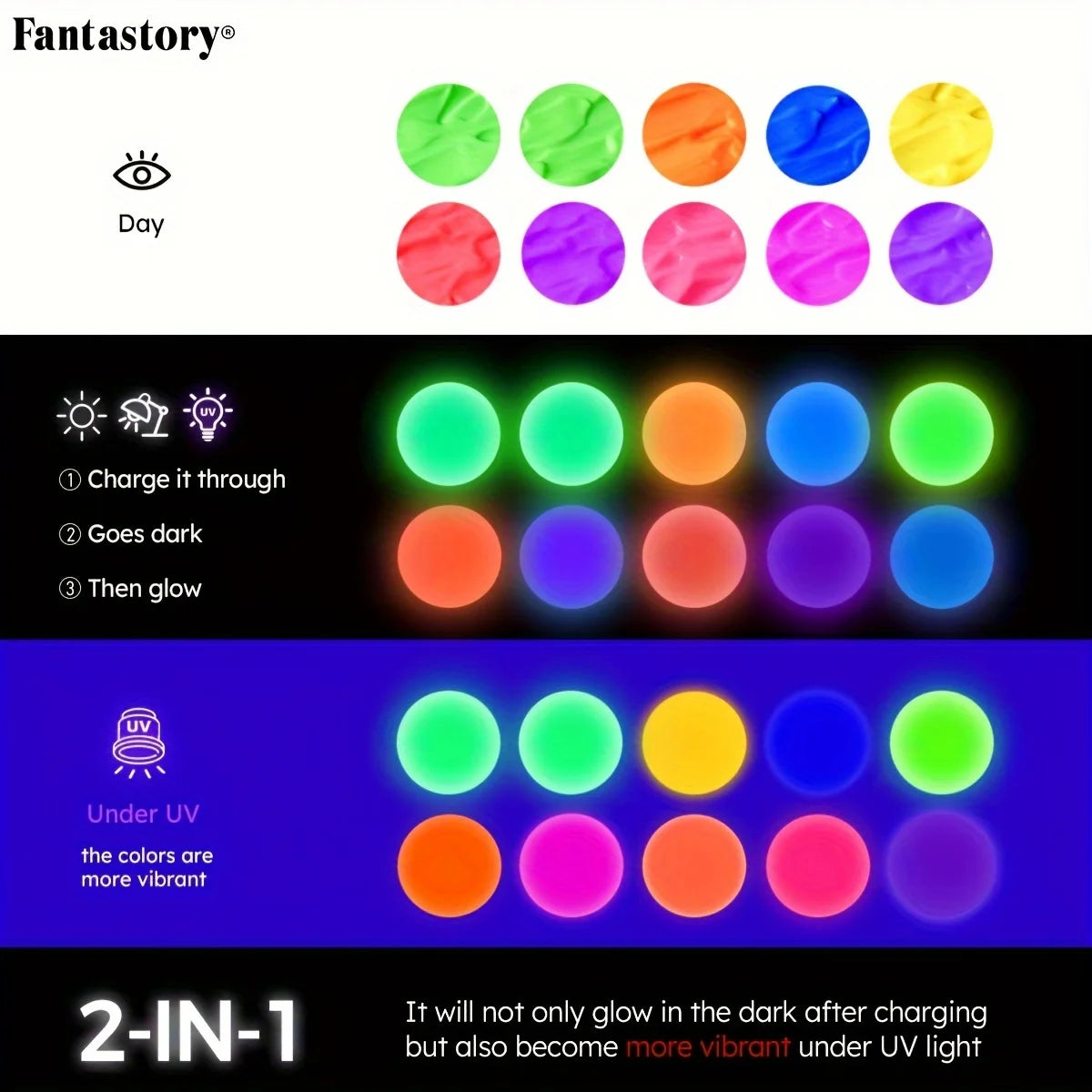 Acrylic Paint Set, 10 Neon and Glow in the Dark Colors